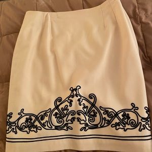Talbots vintage creme wool skirt with black piping